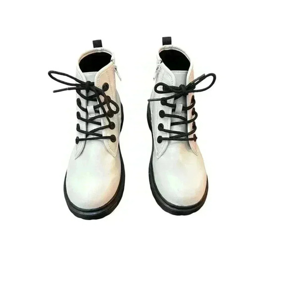 Steve Madden Jshortie Boots White Girls Size 5 Lace Up Zipper Combat - Picture 4 of 7